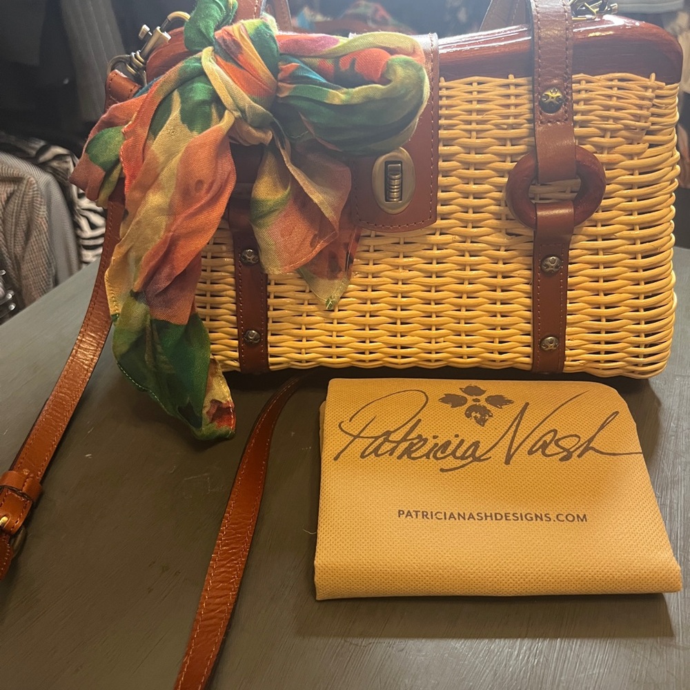 Patricia Nash cream and Brown Satchel with Leather Accents